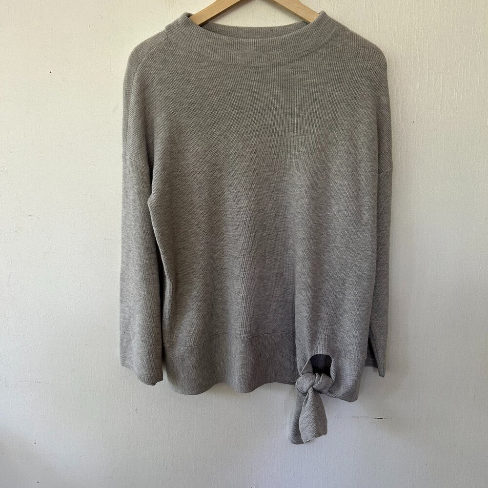 Chicos Cashmere Blend Sweater Large Gray Mock Neck Luxe Quiet‎ Luxury